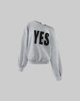 WARDEN EDGE YES Graphic Lace-Up Off-Shoulder Sweatshirt