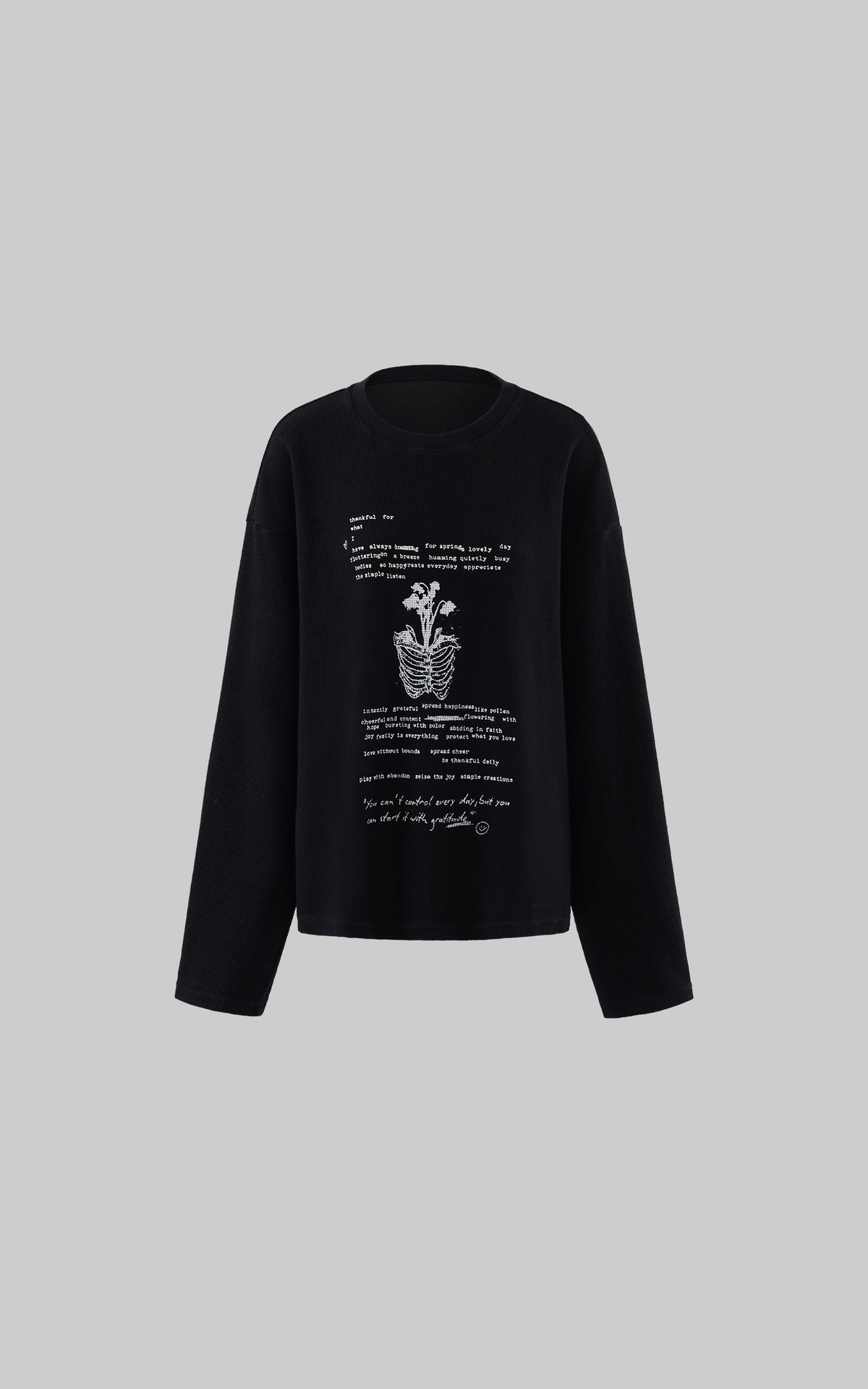 WARDEN EDGE Floral Ribcage Graphic Waffle Knit Long Sleeve Tee