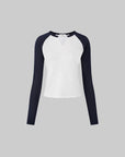 IAMXIAA Colorblock Raglan Sleeve Notch Neck Long Sleeve Top