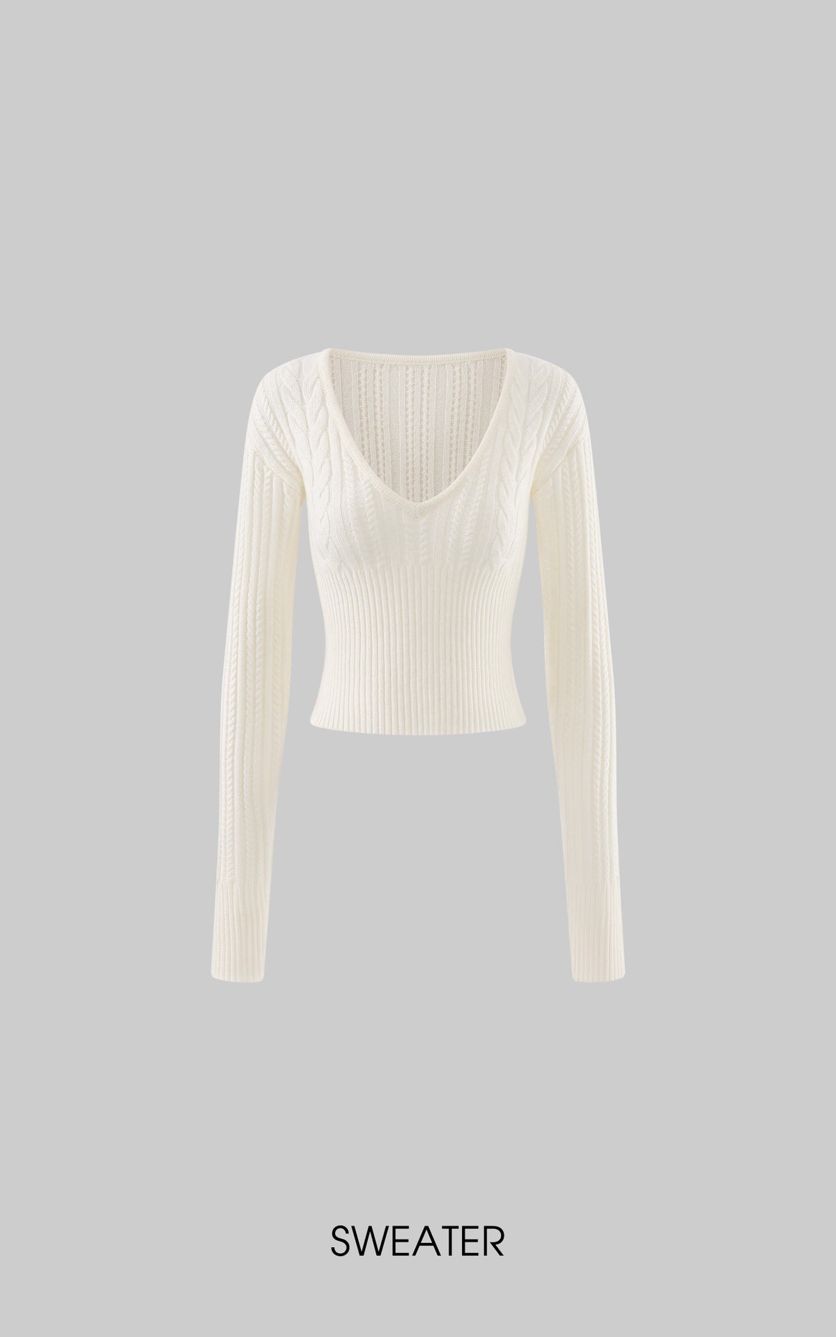 ROVENTE Plunging V-Neck Cable-Knit Sweater &amp; Mini Shorts Set with Ribbed Waist