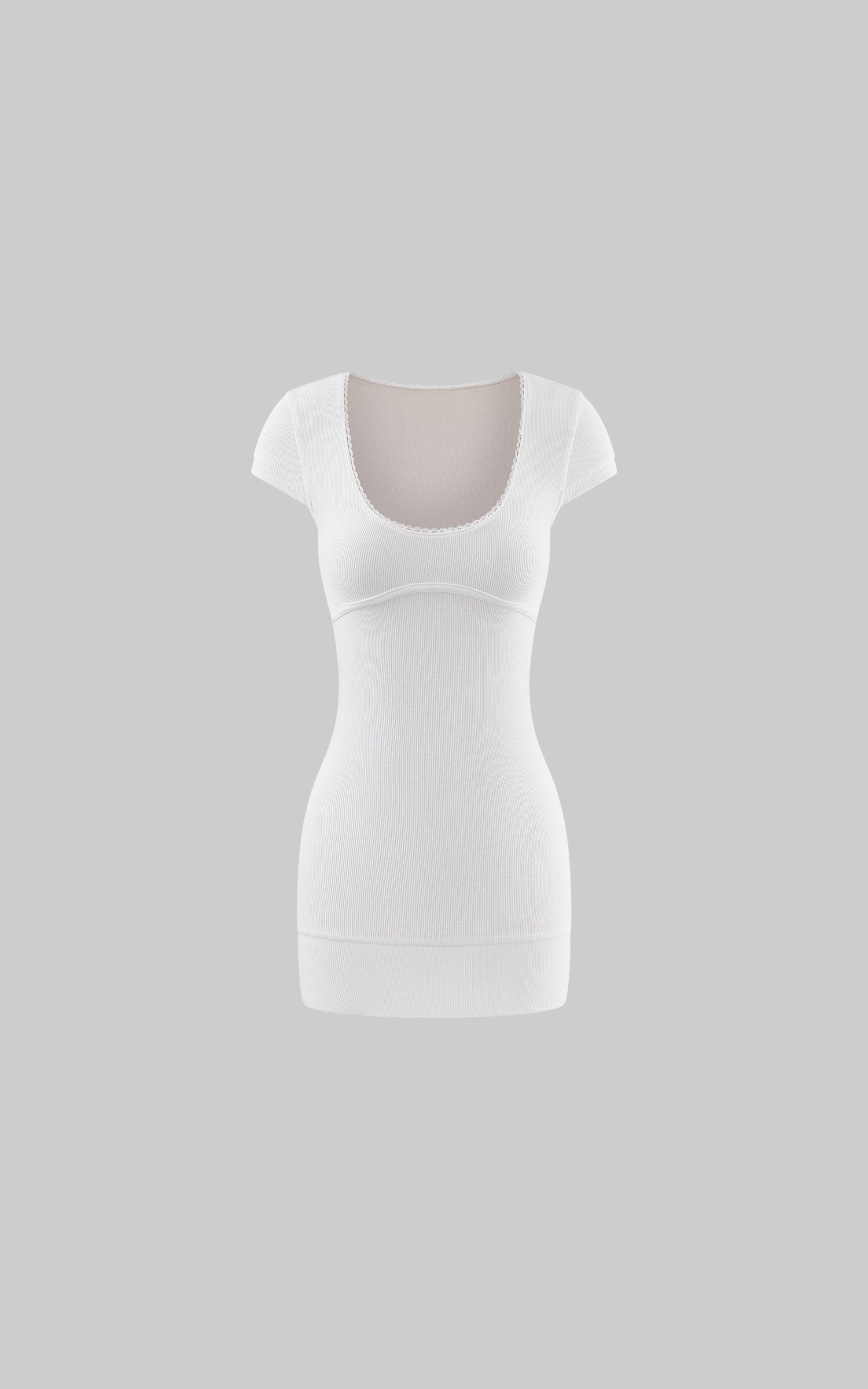 Hydrae Sculpt Ribbed Square Neck Bodycon Mini Dress Short Sleeve Fit Slim Going-Out Dress