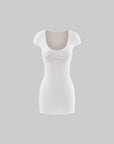 Hydrae Sculpt Ribbed Square Neck Bodycon Mini Dress Short Sleeve Fit Slim Going-Out Dress