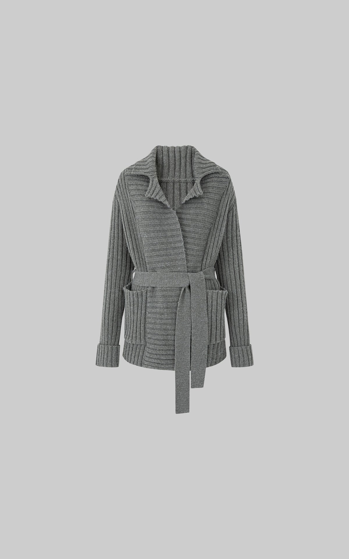 IAMXIAA Belted Ribbed Longline Knit Cardigan