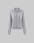 WARDEN EDGE Minimal Lounge Three Piece Set with Zip-Up Hoodie, Striped Cropped Camisole and Wide Leg Sweatpants