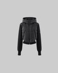 WARDEN EDGE Black Hooded Puffer Jacket with Knit Sleeves