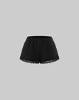 Hydrae Black Lace Trim Satin Mini Shorts