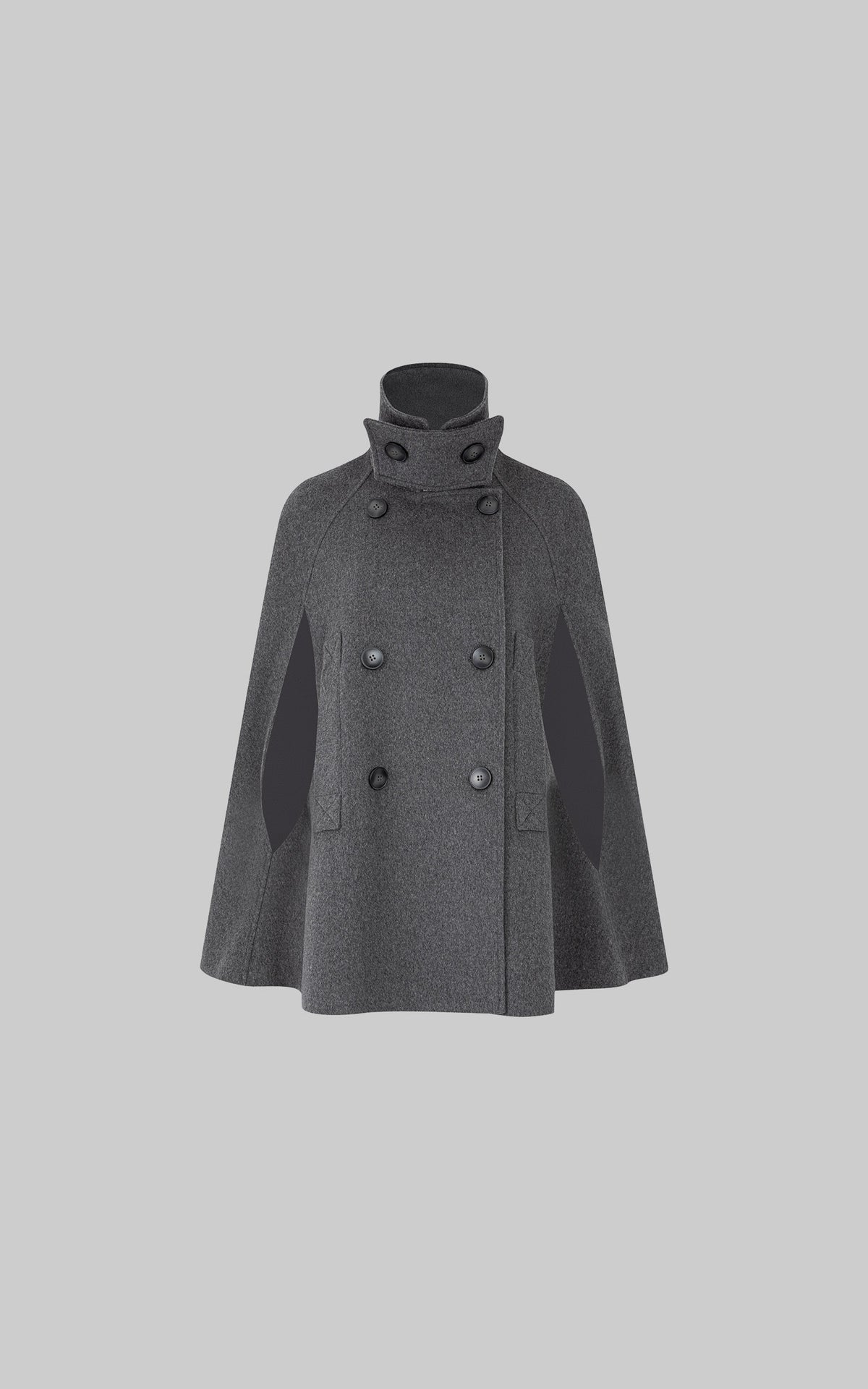 IAMXIAA Sculpted High-Neck Double-Breasted Cape Coat with Open Arm Slits