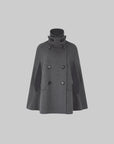 IAMXIAA Sculpted High-Neck Double-Breasted Cape Coat with Open Arm Slits