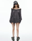IAMXIAA Sweat-shirt oversize à épaules dénudées et cordon de serrage