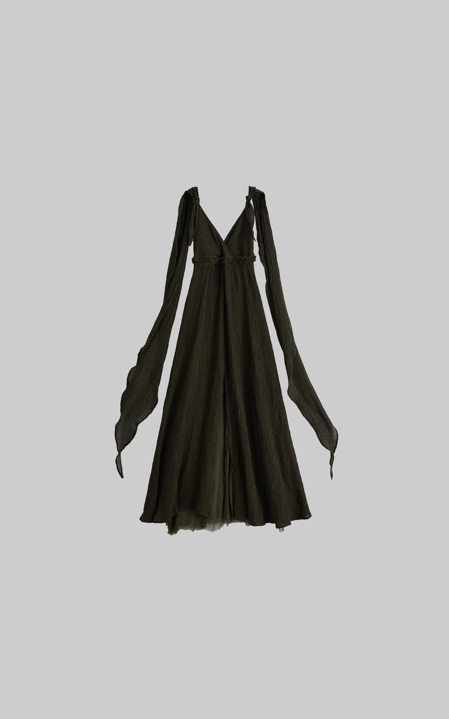 DOINDULGE Shadow Veil Draped Maxi Dress Dark Ash Flowing Slip Dress