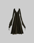 DOINDULGE Shadow Veil Draped Maxi Dress Dark Ash Flowing Slip Dress