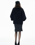 IAMXIAA Fur Collar Oversized Double-Breasted Short Coat