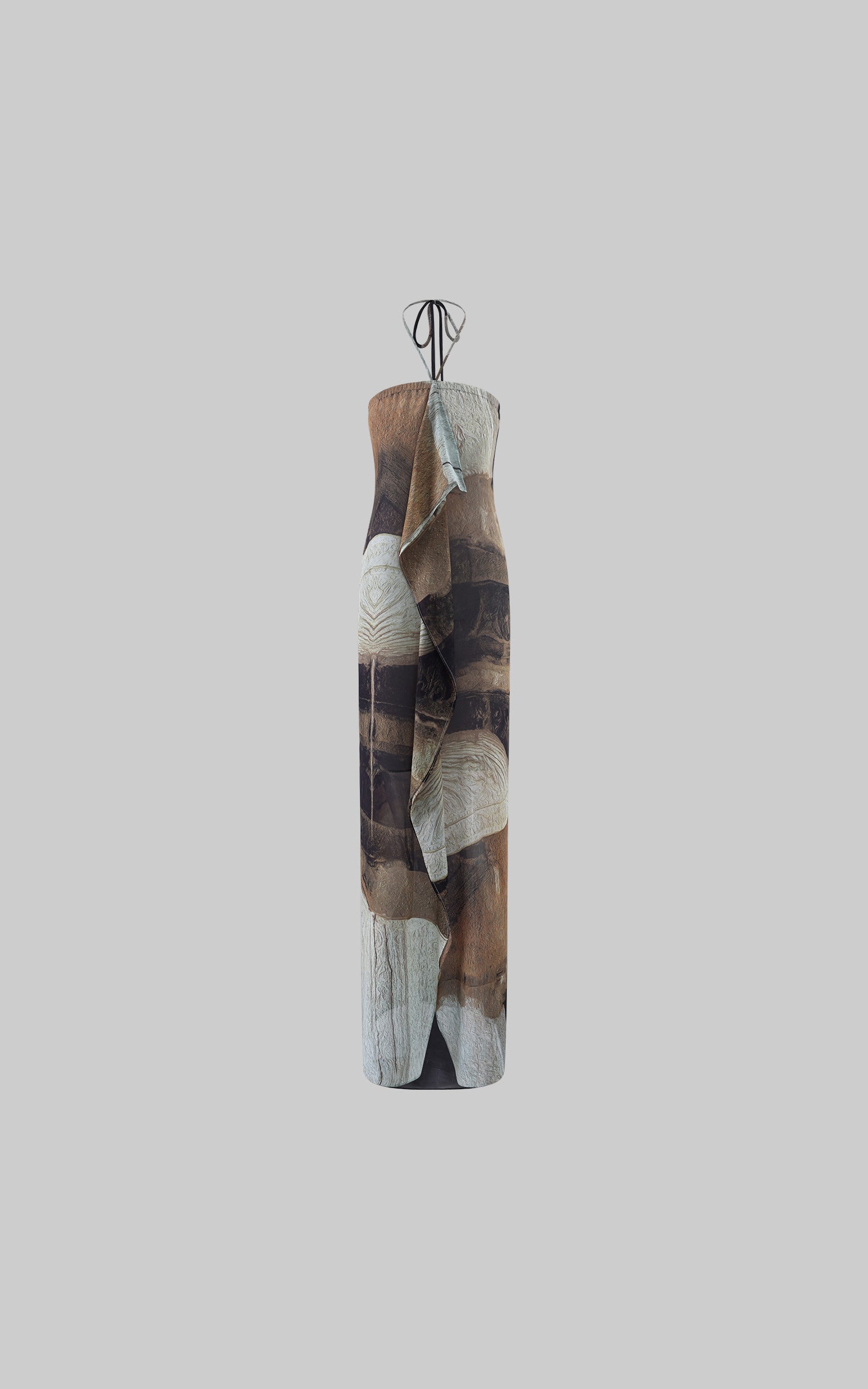 0122stepll Abstract Halter Draped Maxi Dress