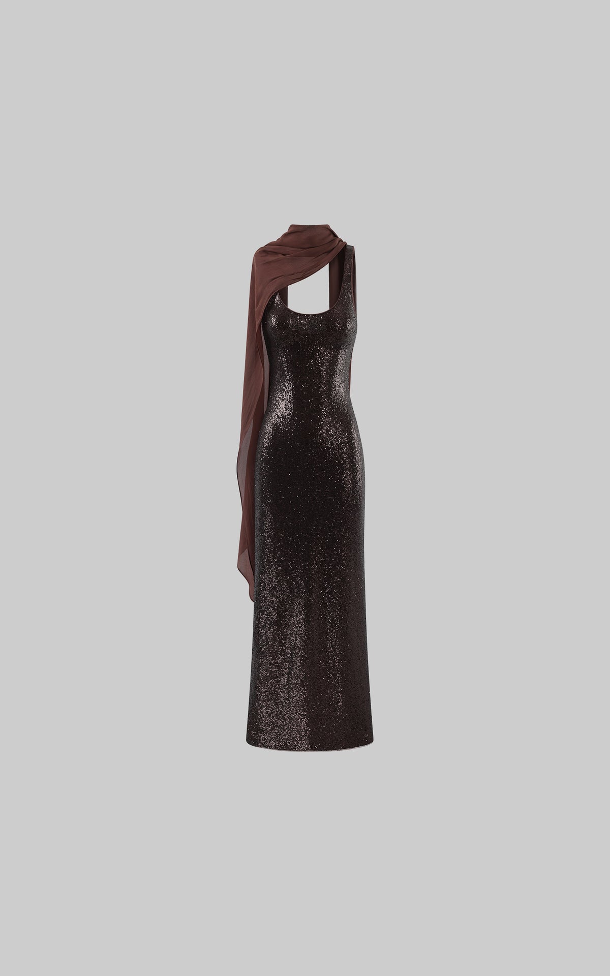 ROVENTE Robe longue à sequins avec écharpe drapée