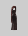ROVENTE Robe longue à sequins avec écharpe drapée