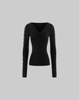 Rase le sol Hooded Cowl-Neck Button-Detail Long-Sleeve T-Shirt