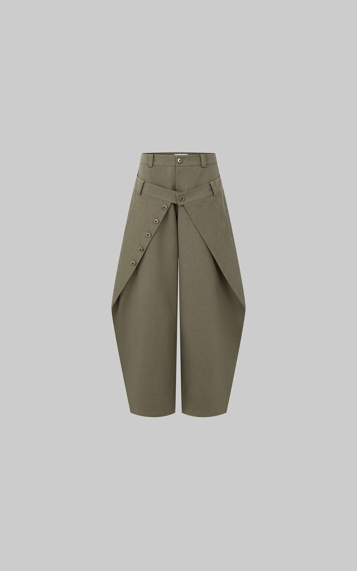 IAMXIAA Layered Waist Button Detail Wide-Leg Barrel Pants