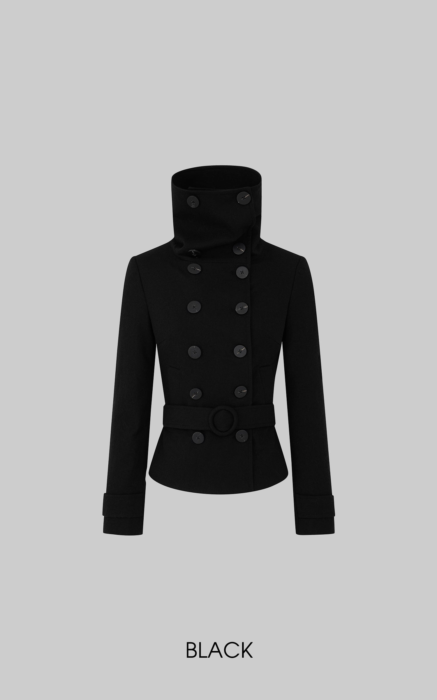 IAMXIAA ウール風ハイネックベルト付きダブルブレストジャケット