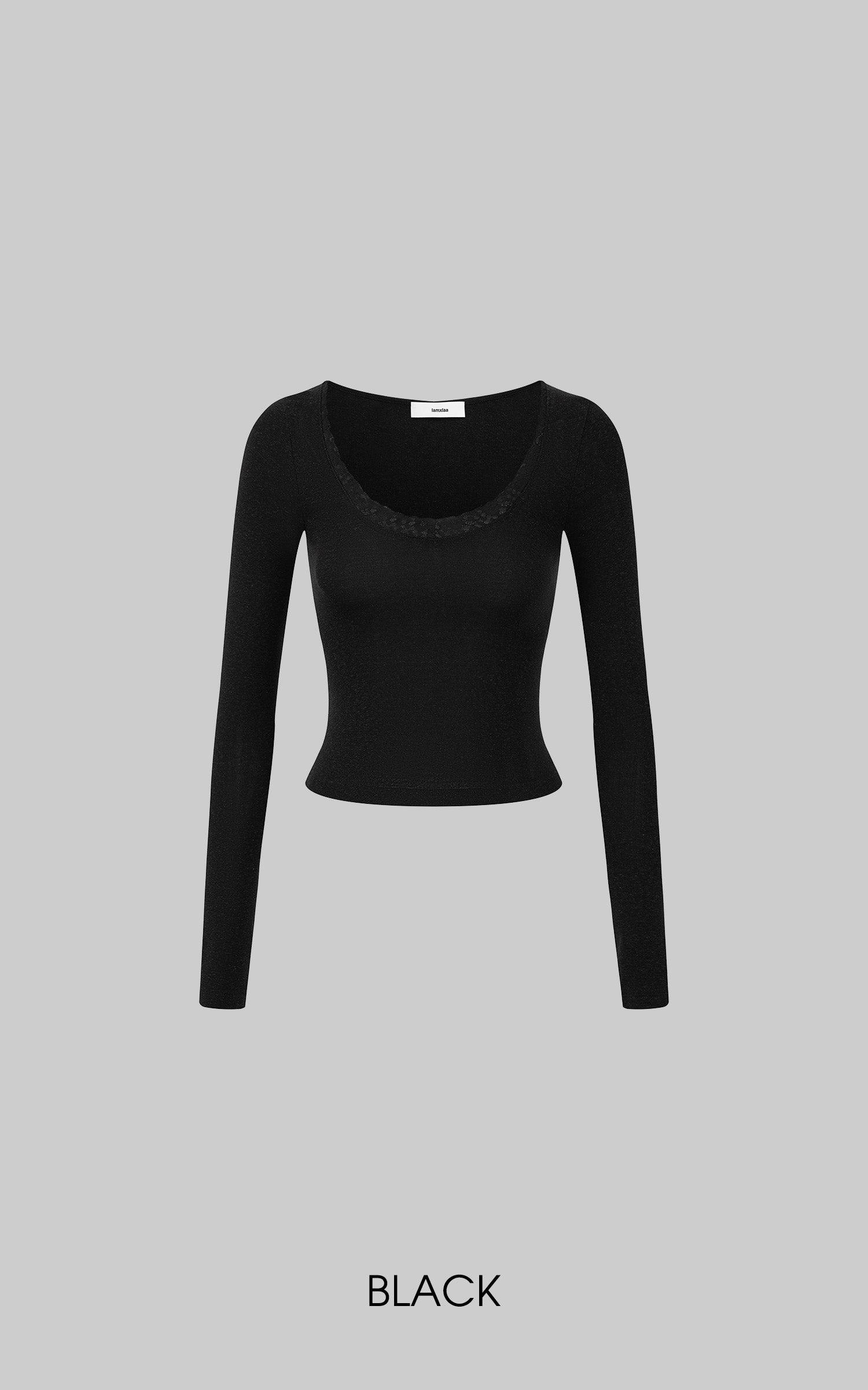 IAMXIAA Lace-Trim Scoop Neck Fitted Long Sleeve Top