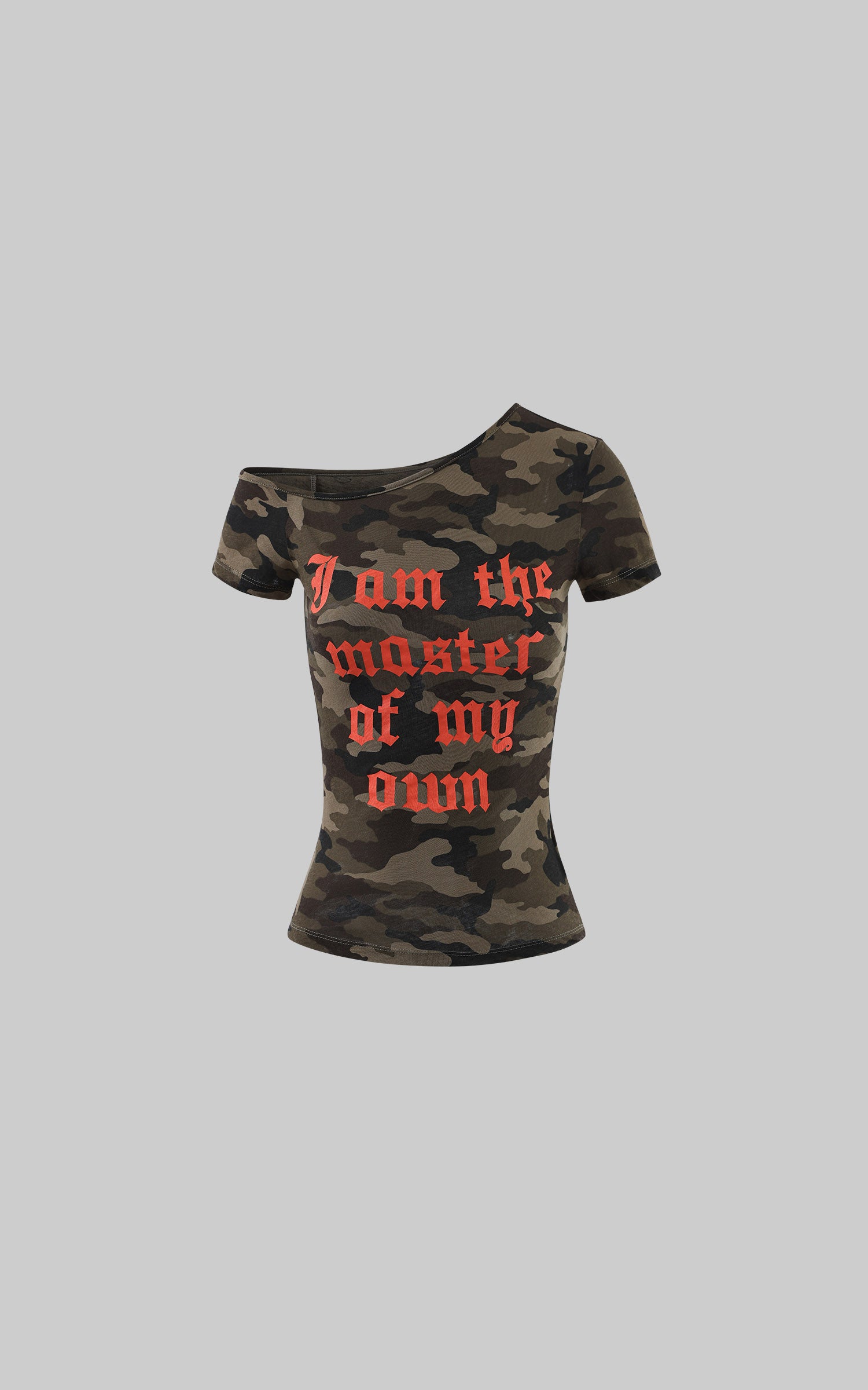 Rase le sol Camo One-Shoulder Graphic Fitted T-Shirt