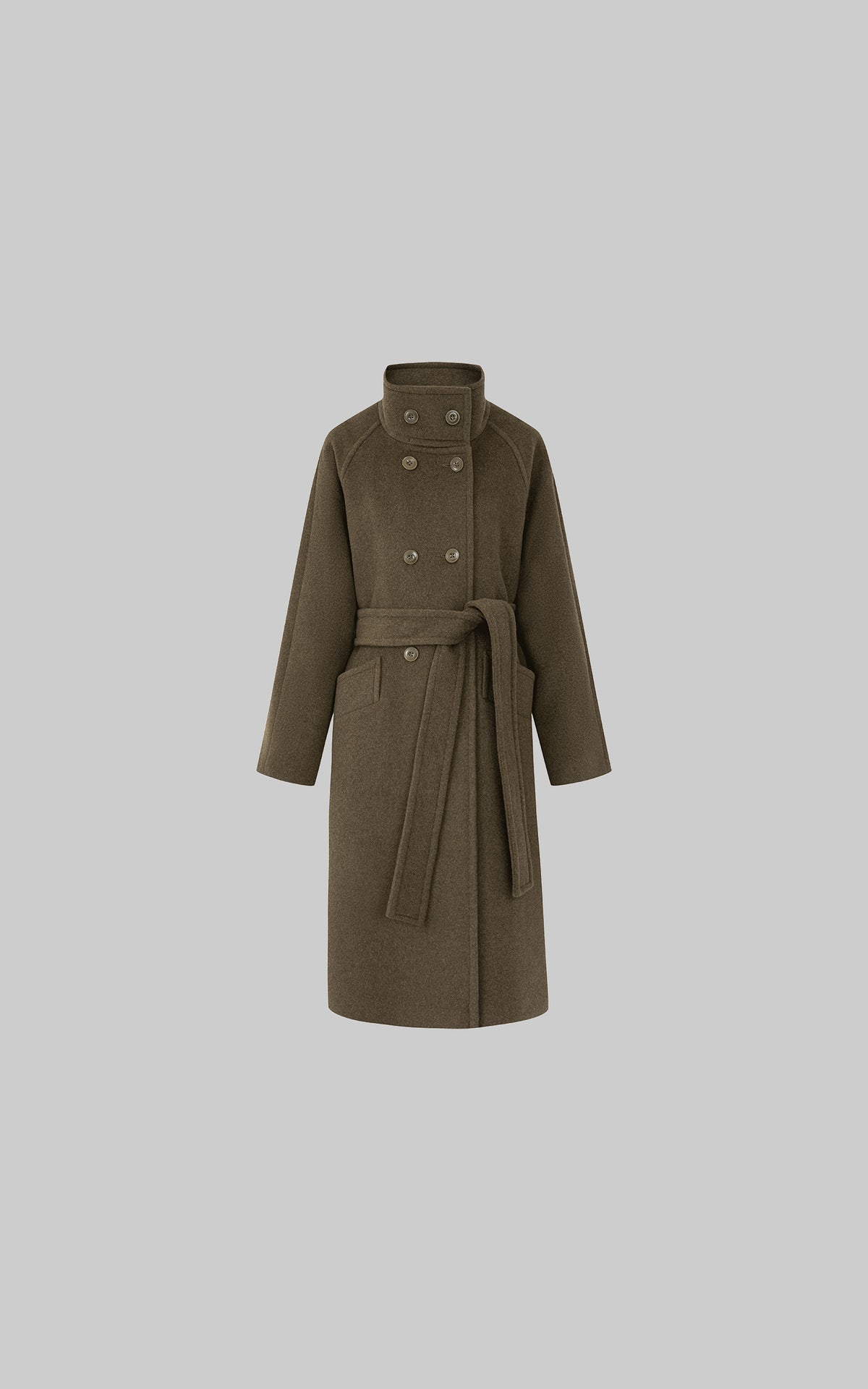IAMXIAA Manteau long croisé à ceinture en mélange de laine
