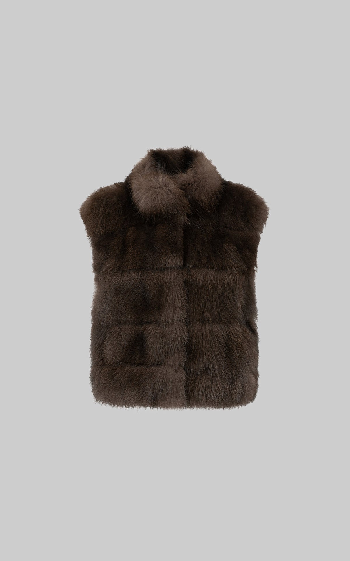 IAMXIAA Chocolate Brown Oversized Collar Fox Fur Sleeveless Vest