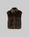 IAMXIAA Chocolate Brown Oversized Collar Fox Fur Sleeveless Vest