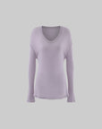 Hydrae Lilac Soft Knit V-Neck Draped Wool Long Sleeve Fitted Top