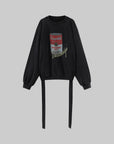 WARDEN EDGE Oversized Graphic Sweatshirt with Vintage Campbell Print and Strap Hem Detail