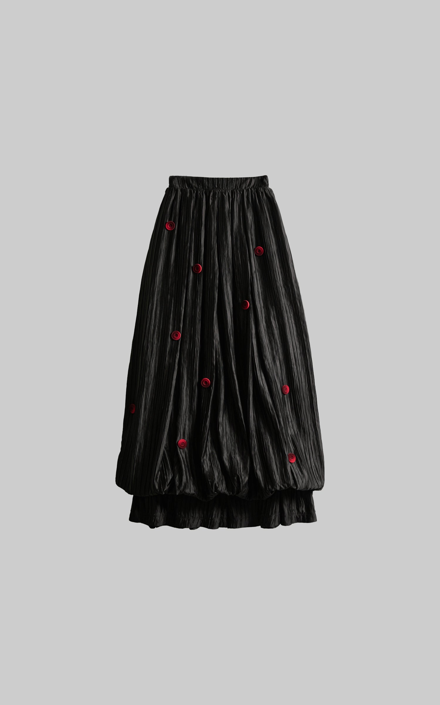 DOINDULGE Black Pleated Skirt Red Button Accents