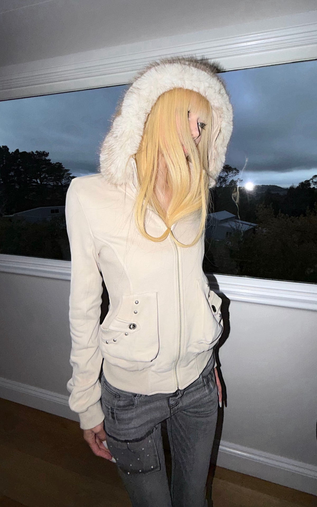 Rase le sol Fur-Trimmed Sculpted Hooded Jacket