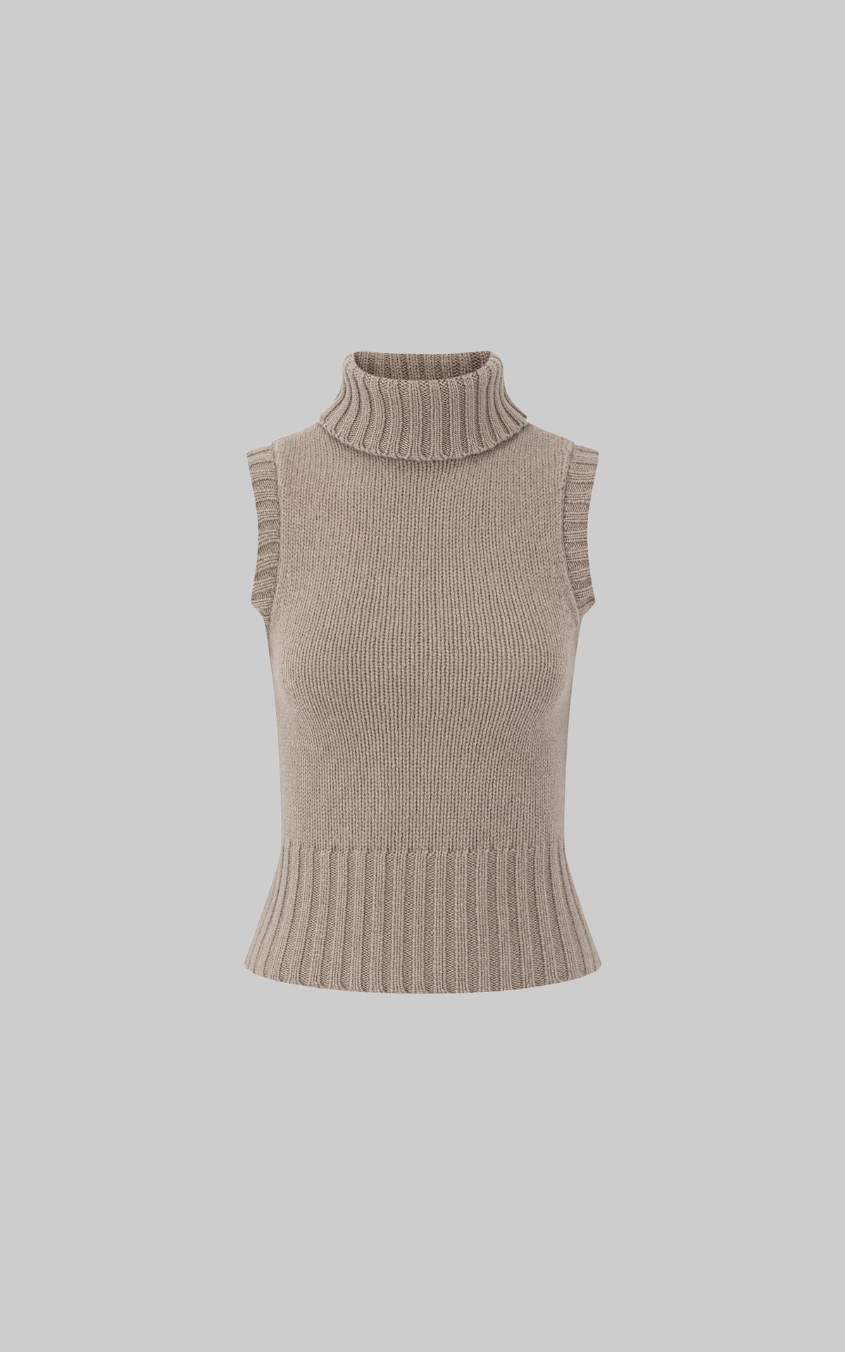 IAMXIAA Retro Slim-Fit Turtleneck Sleeveless Wool Knit Top with Ribbed Hem