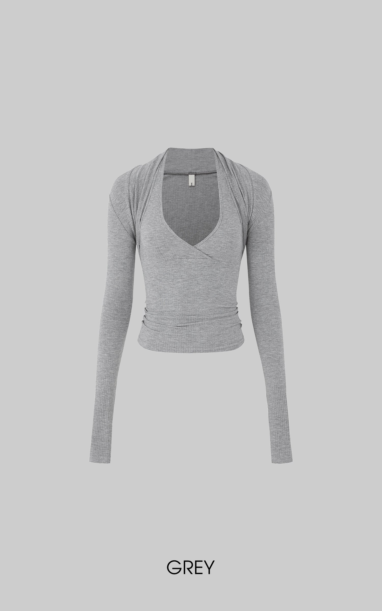IAMXIAA Cut Out Halter Long Sleeve Shrug Top Ribbed Knit Slim Fit