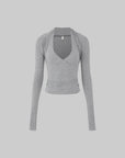 IAMXIAA Cut Out Halter Long Sleeve Shrug Top Ribbed Knit Slim Fit