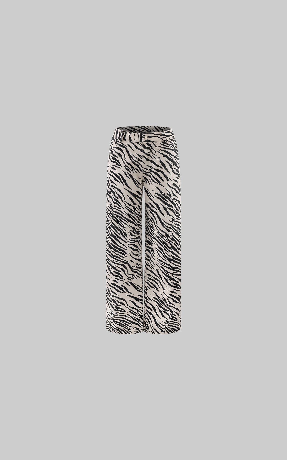0122stepll Zebra Print Low-Rise Wide-Leg Denim Pants