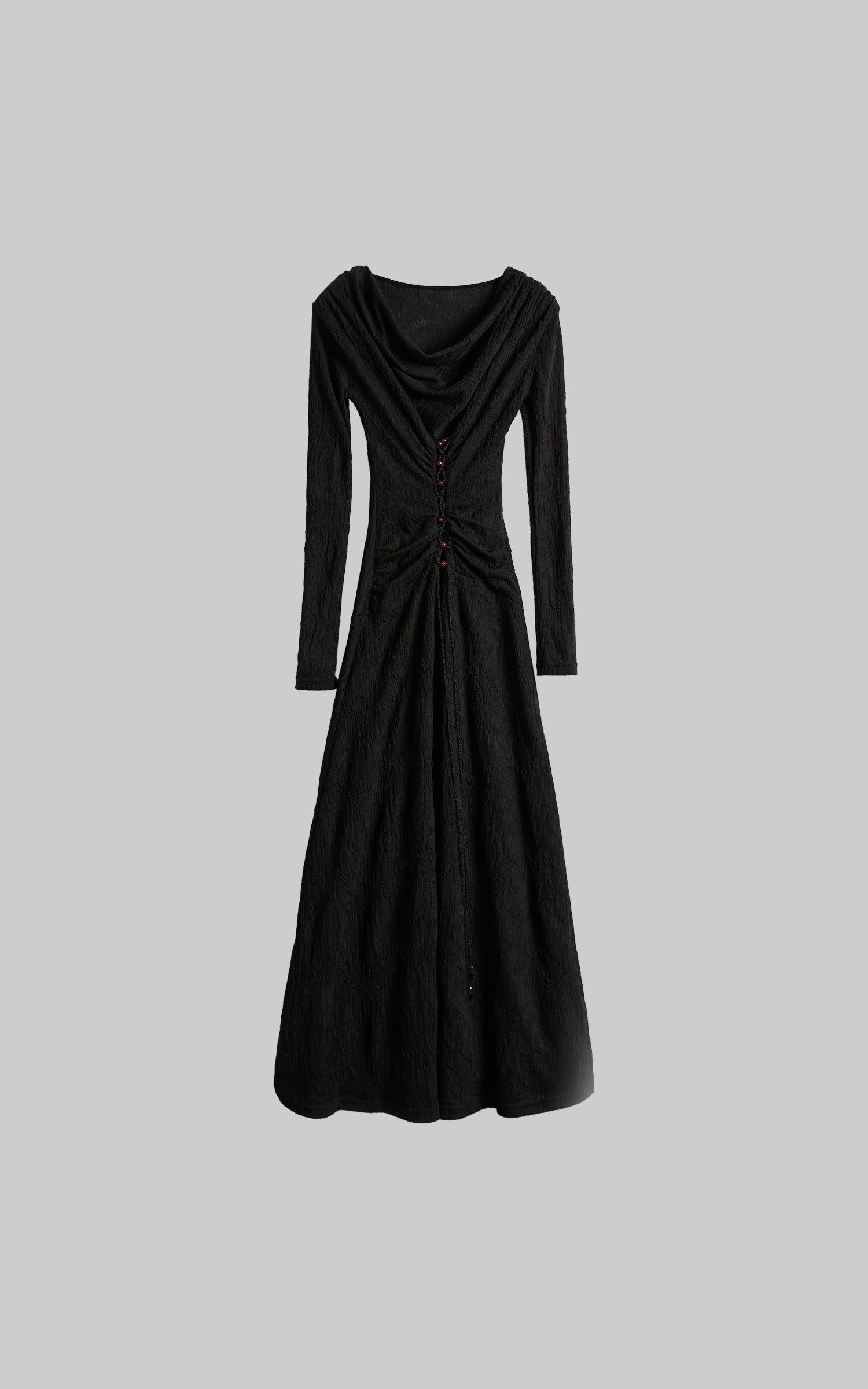 DOINDULGE Textured Ruched Draped Long Dress