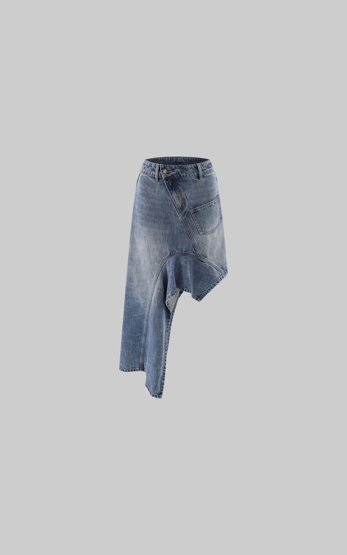 0122stepll Deconstructed Asymmetric Denim Midi Skirt