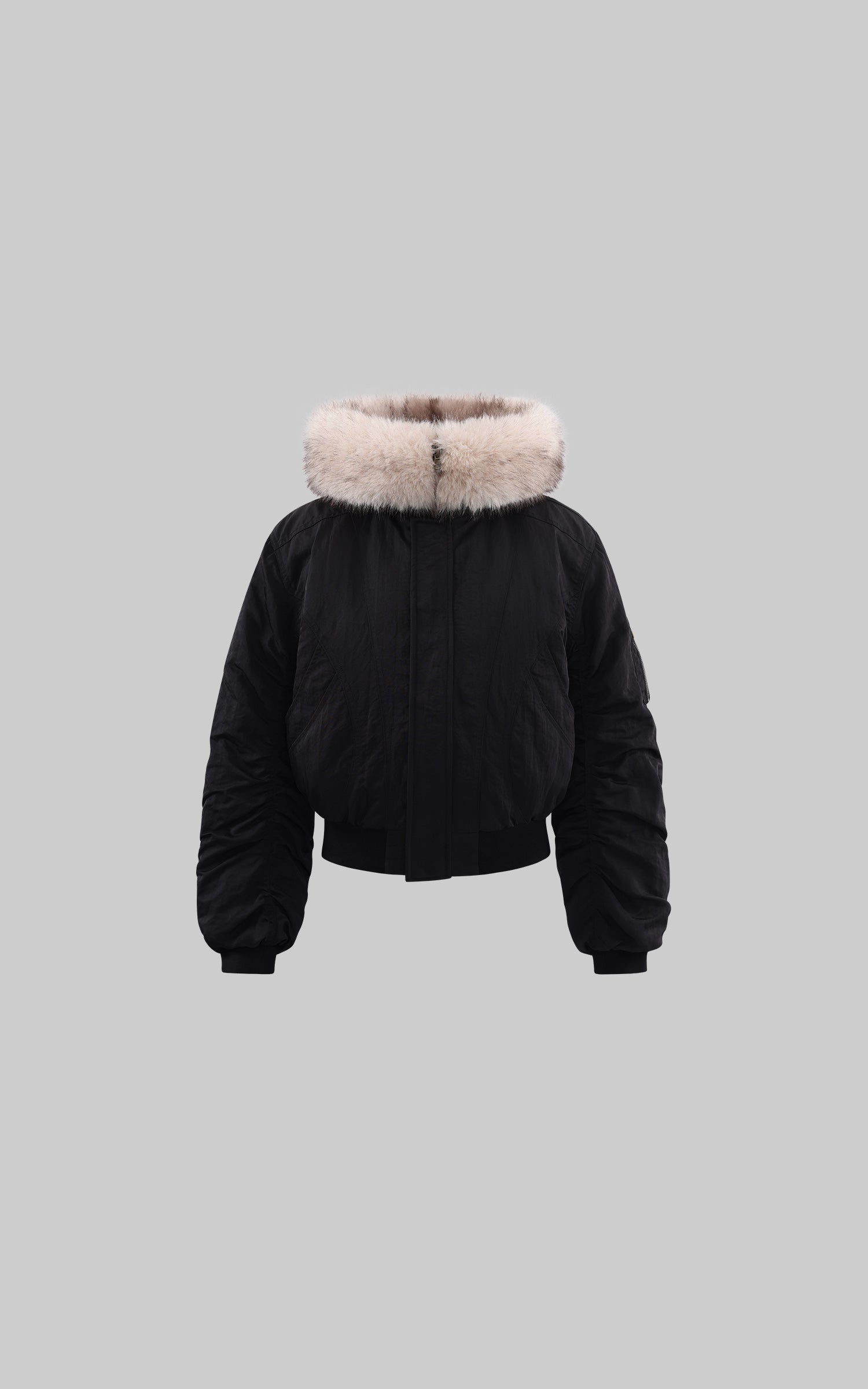 WARDEN EDGE Faux Fur Trim Cropped Bomber Jacket