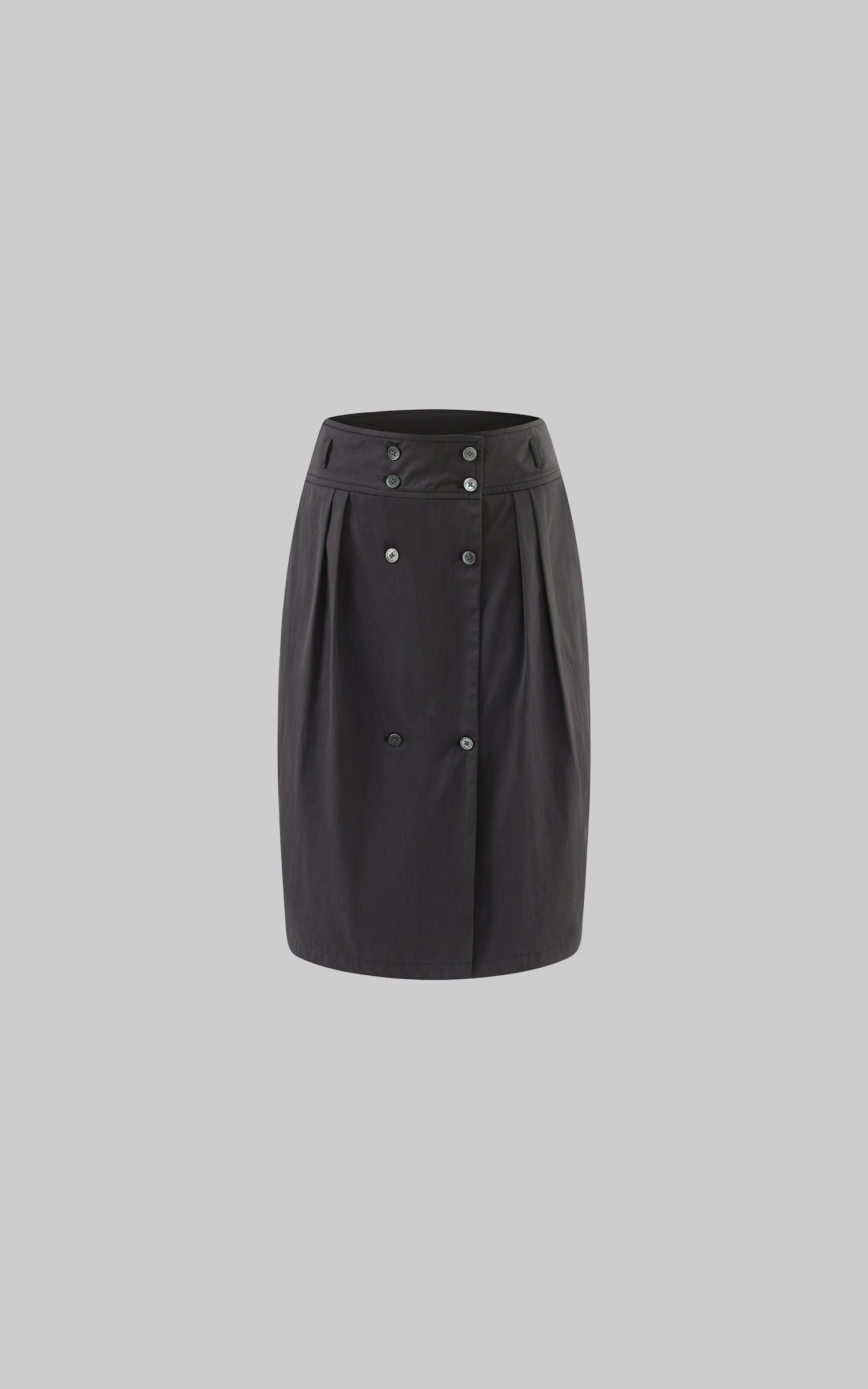 0122stepll Jupe midi plissée asymétrique à boutons