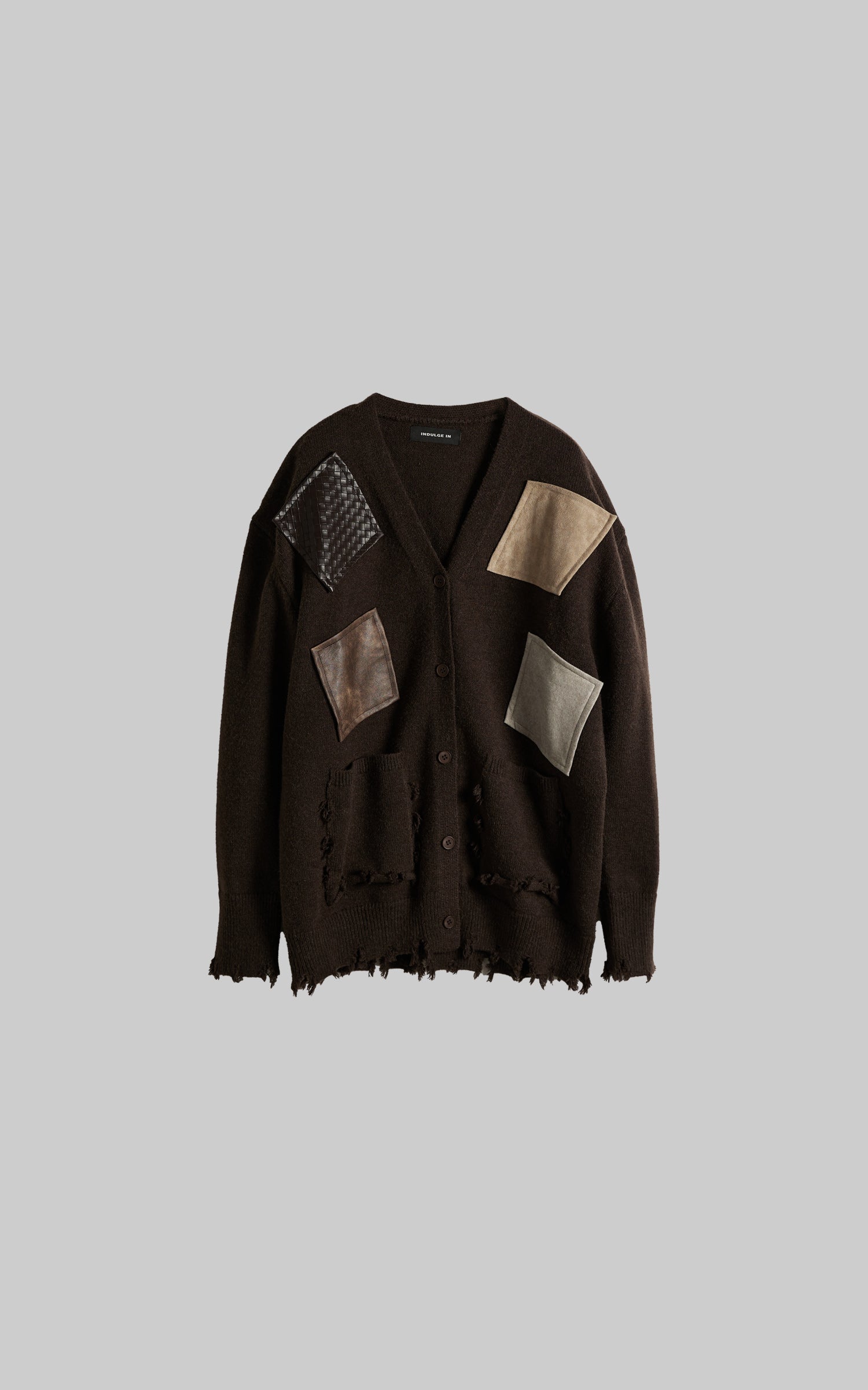 DOINDULGE Patchwork Distressed Knit Cardigan