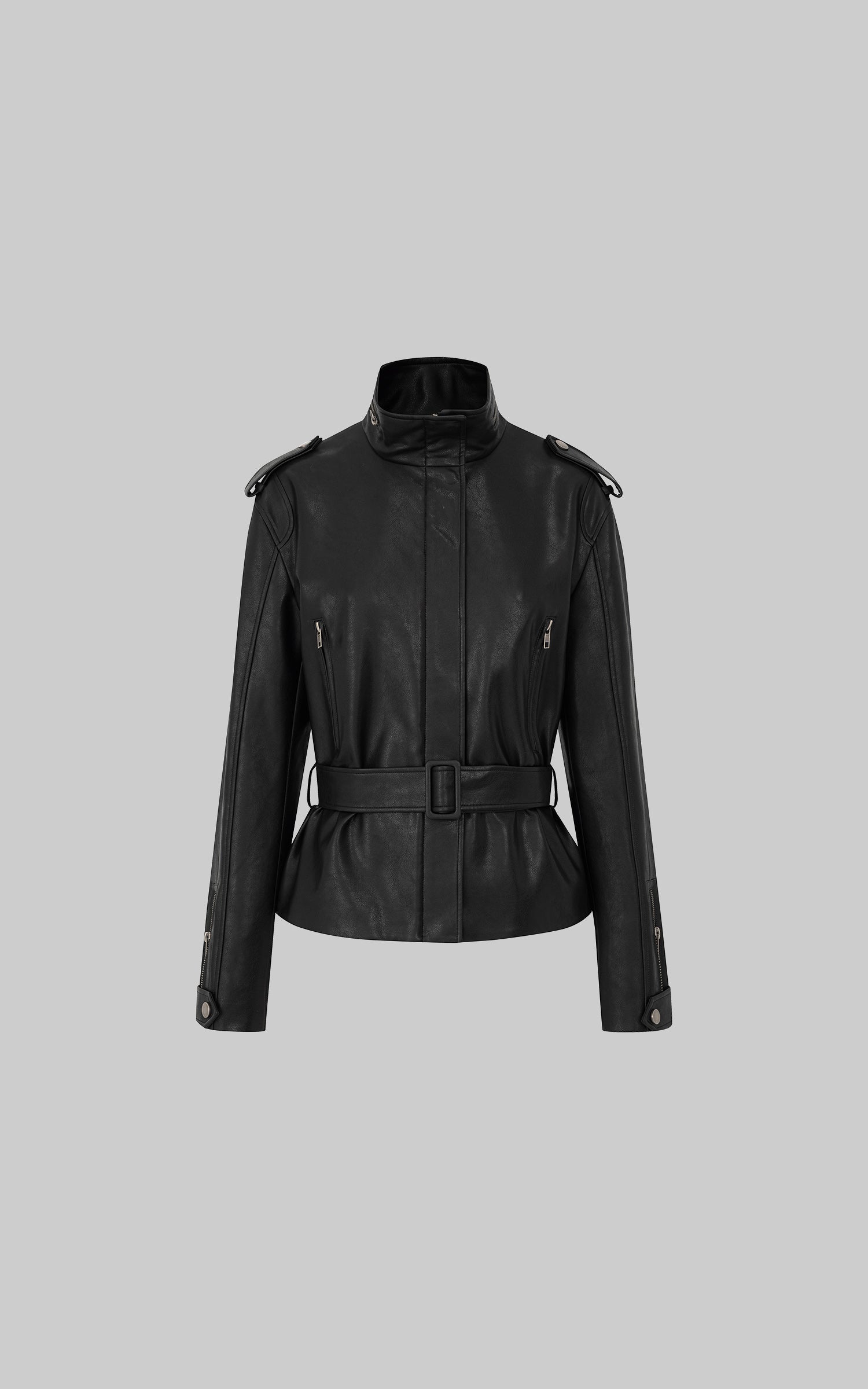 IAMXIAA ハイネックベルト付きジャケット IAMXIAA ベルト付きハイネックフェイクレザージャケット – PINKPARKS