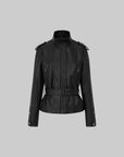 IAMXIAA Belted High-Neck Faux Leather Jacket