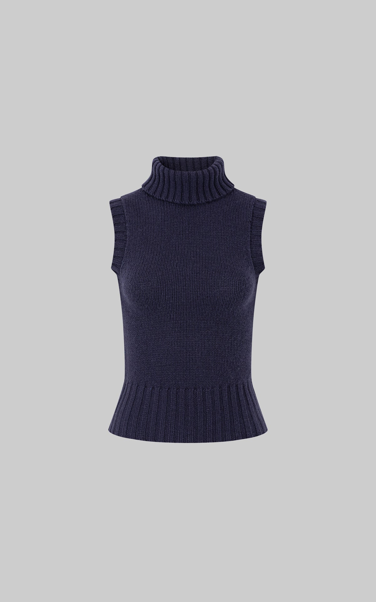 IAMXIAA Retro Slim-Fit Turtleneck Sleeveless Wool Knit Top with Ribbed Hem
