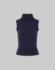 IAMXIAA Retro Slim-Fit Turtleneck Sleeveless Wool Knit Top with Ribbed Hem