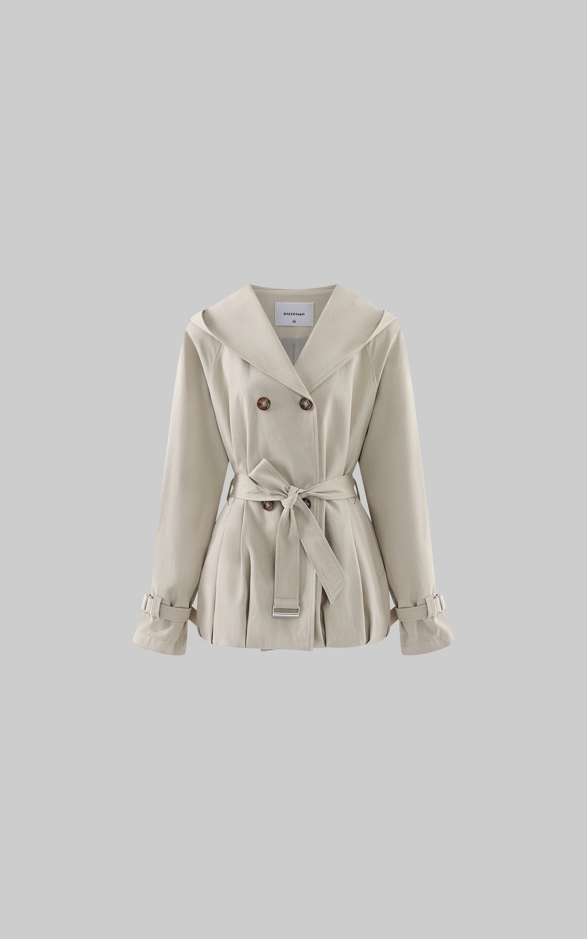 0122stepll Hooded Belted Trench Jacket