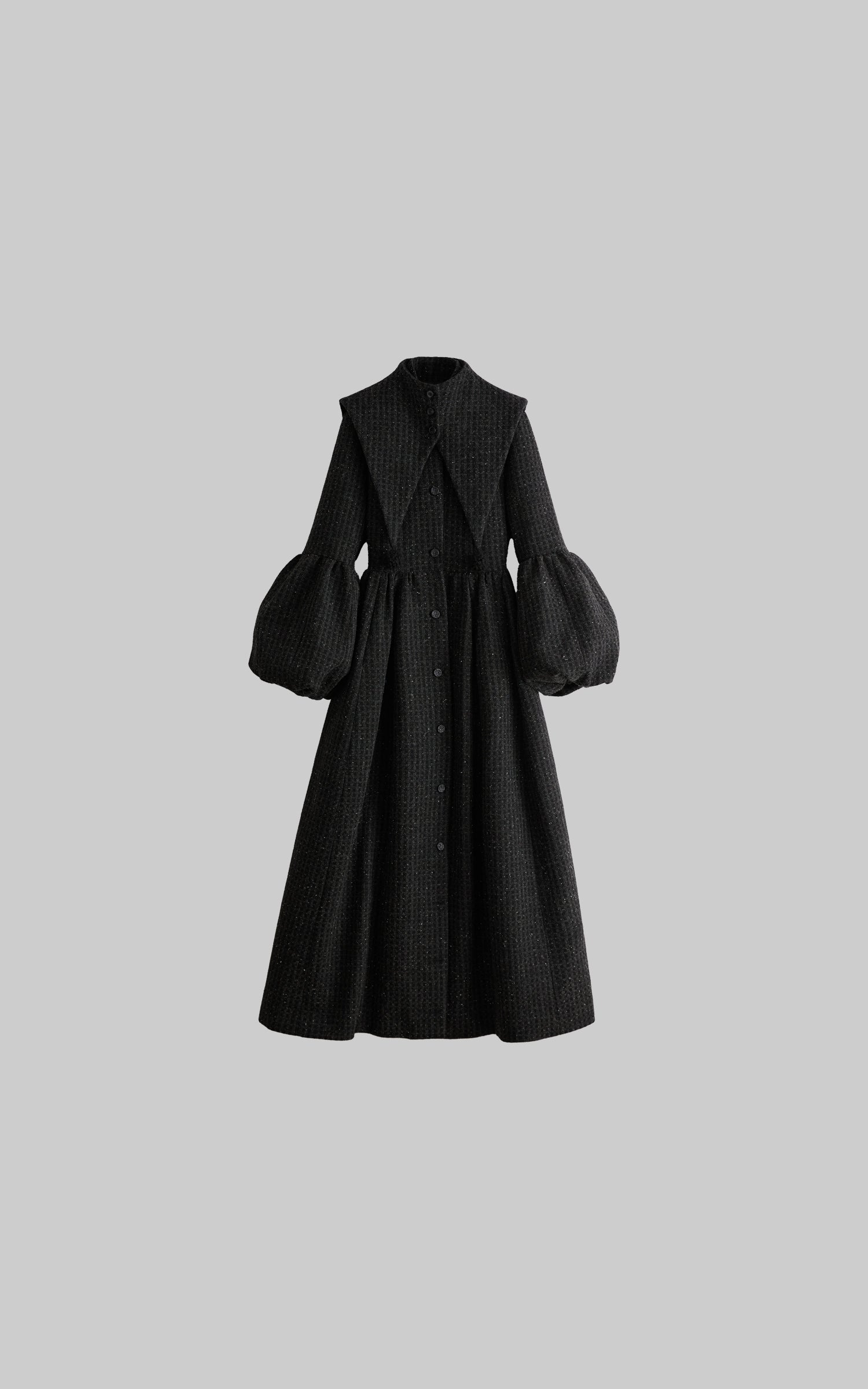 DOINDULGE Deconstructed High-Neck Balloon Sleeve Long Coat
