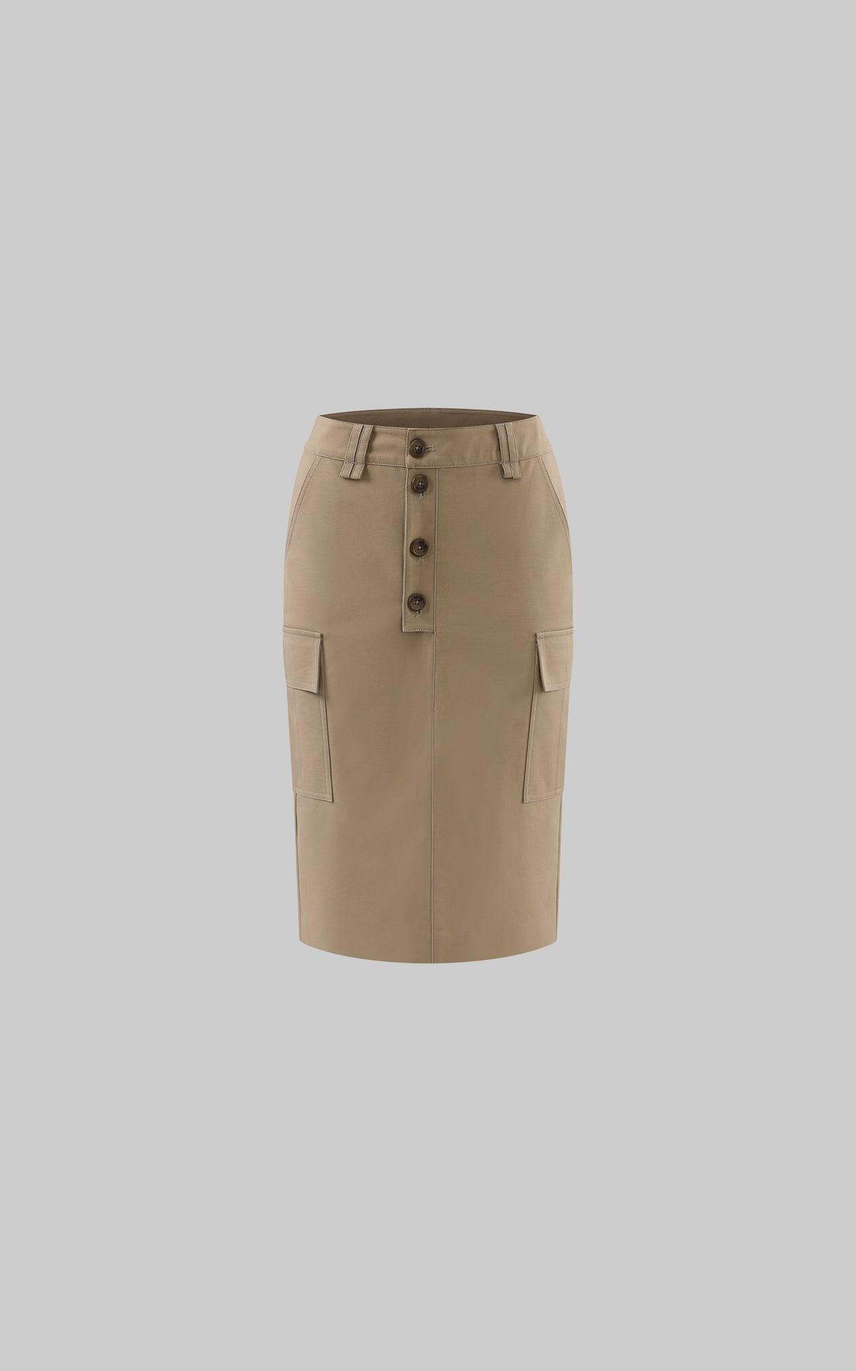 ROVENTE Coffee Brown Button-Front Cargo Midi Skirt