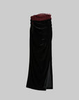 DOINDULGE Draped Velvet Skirt with Sheer Red Waist Detail