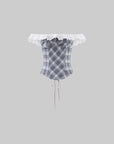 WARDEN EDGE Off Shoulder Plaid Corset Top Lace Trim Structured Bustier