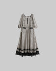 DOINDULGE Striped Square-Neck Fitted Waist Dress with Lace Trim